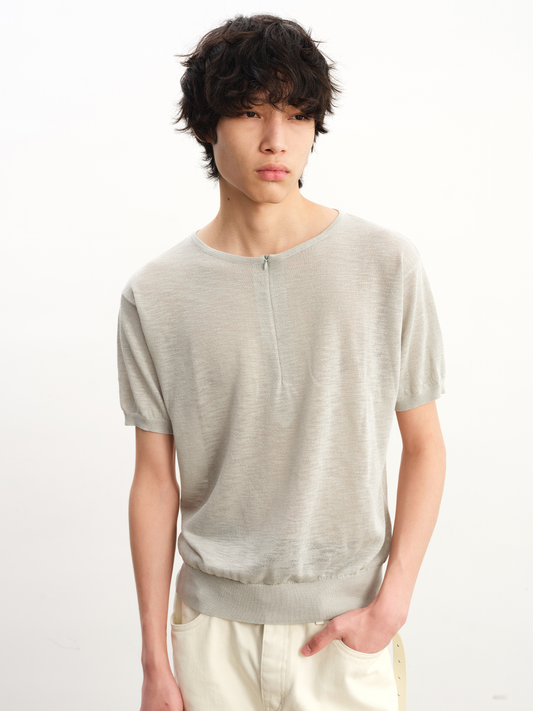 Semi-sheer Half-Zip Shirt