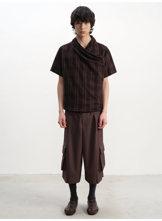 Pleated Cross-Neck Shirt