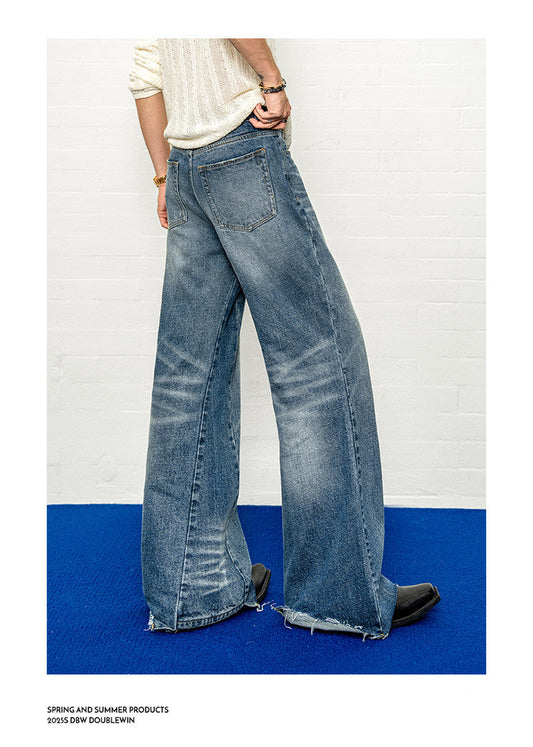 Water-washed micro-ripped jeans