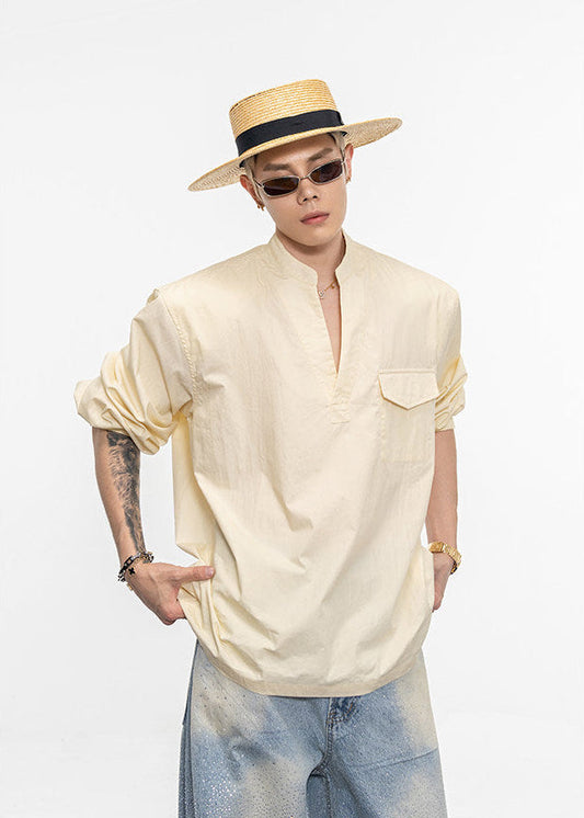 Semi-open V-neck padded shirt