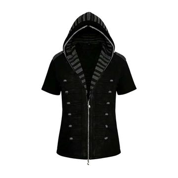 PAIKI Napoleon Button Hooded Short-Sleeve Jacket