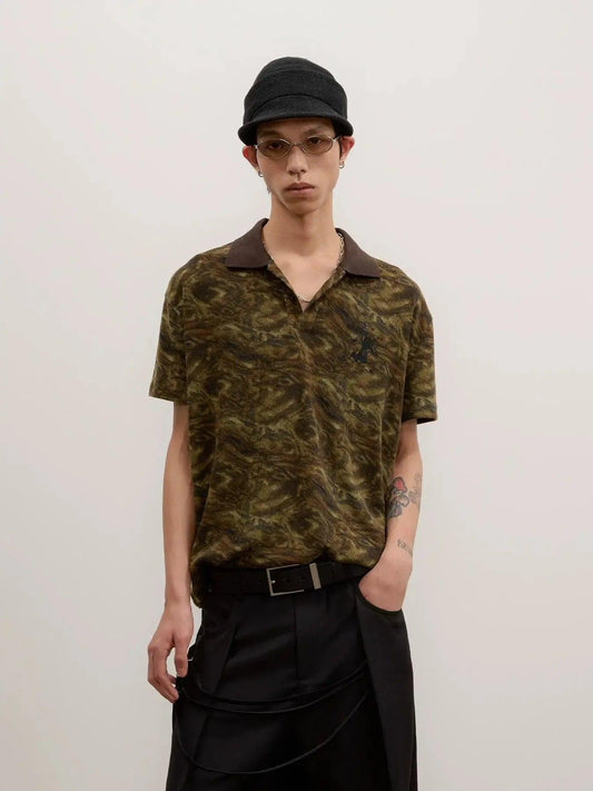 Embroidered Swirl Print Polo