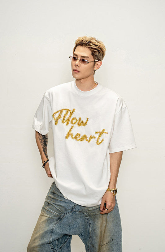 T-shirt with metallic embroidery