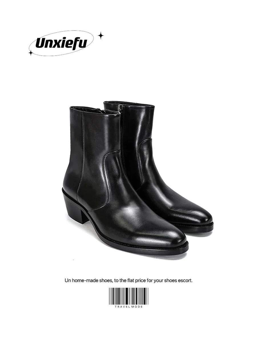 Full-Grain Leather Western Chelsea Boots