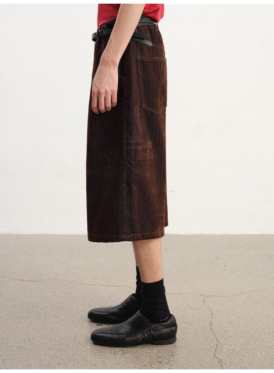 Herringbone-patterned corduroy cropped pants
