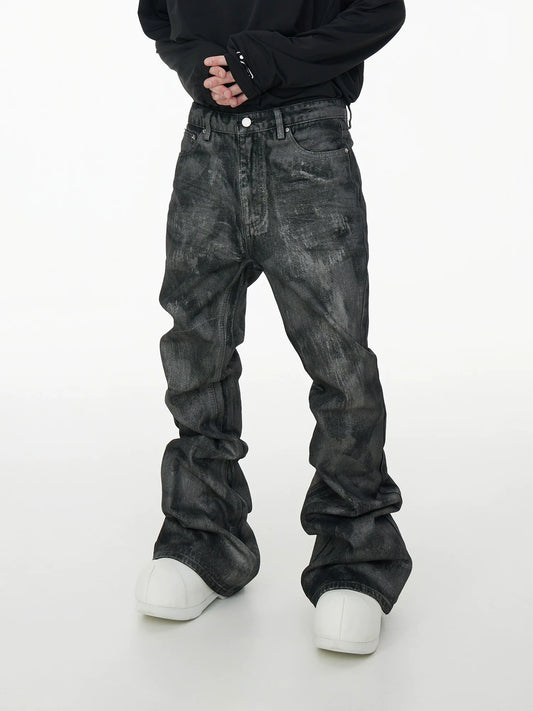 Glitter Coated Stacked Flare Denim Jeans