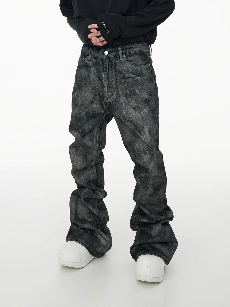 Glitter Coated Stacked Flare Denim Jeans