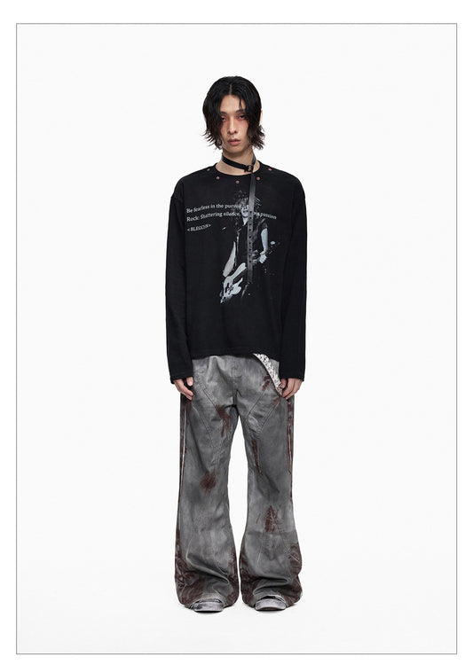 Dark Wash Long Sleeve Punk T-shirt
