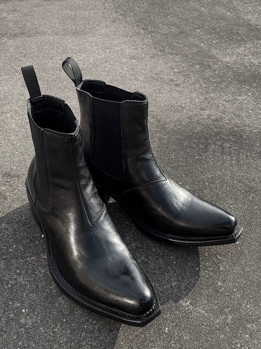 Pointed Toe Slip-On Mid-Calf Platform PU Leather Boots WN17280