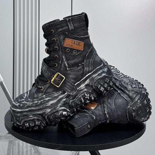 Denim Strap Buckle Platform Sneaker Boots WN24652
