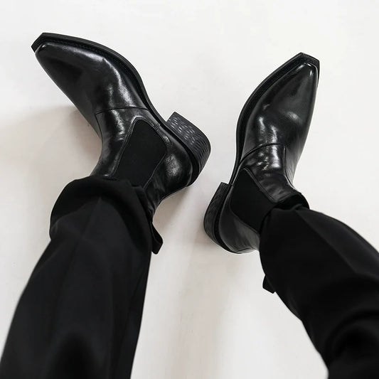 Pointed Toe Slip-On Mid-Calf Platform PU Leather Boots WN17280