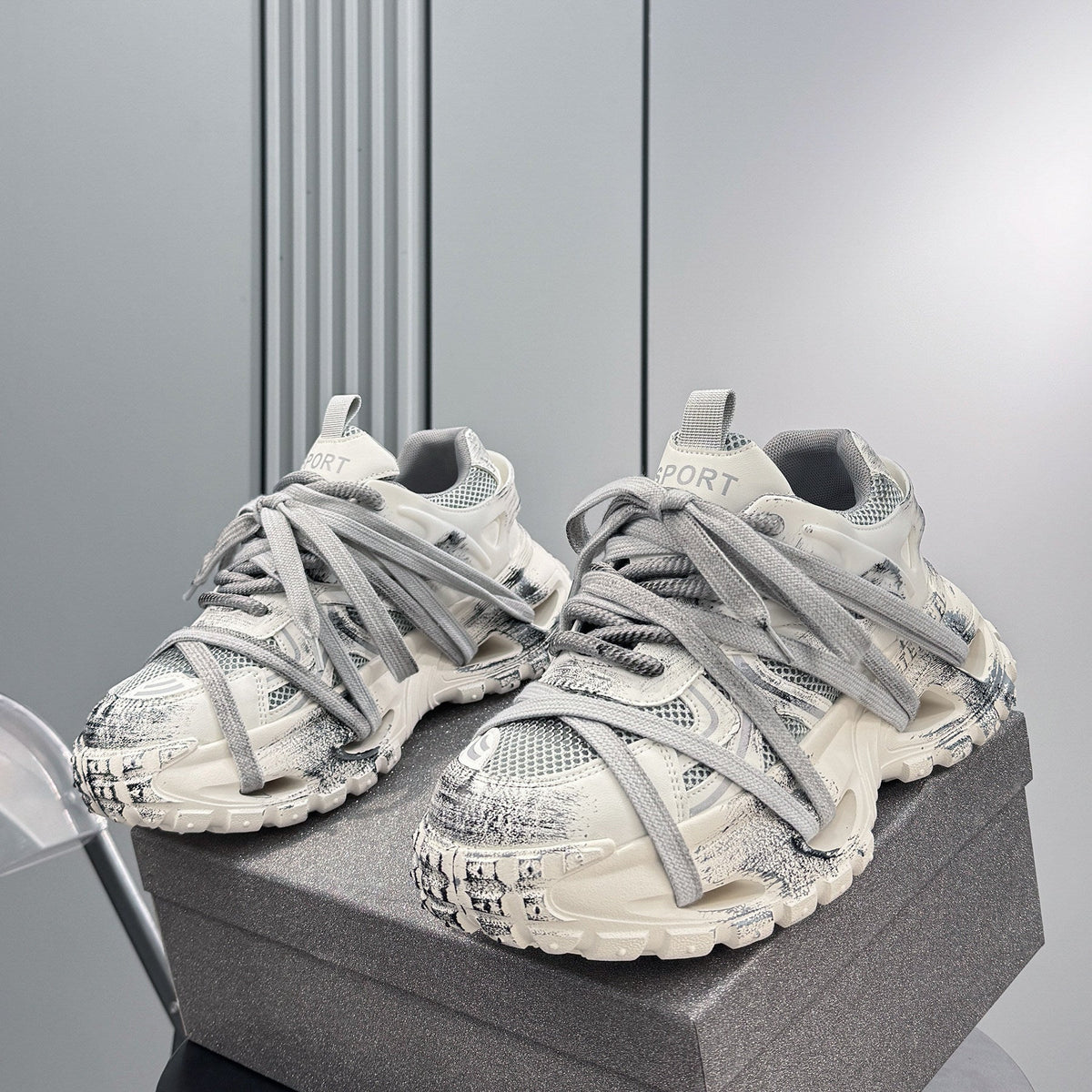 Paint Splash Rope Lace Chunky Sole Sneakers