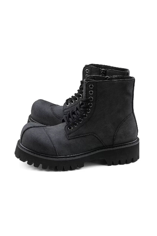Black Suede Combat Boots with Lug Sole