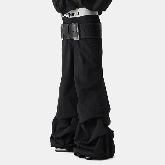 VANGUARDIA Crinkled Nylon Wide-Leg Flared Pants