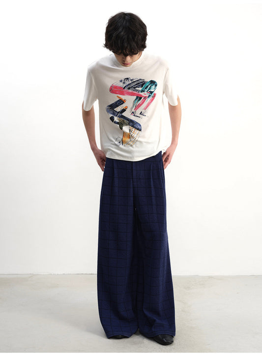 Checkered Pleated Casual Pants