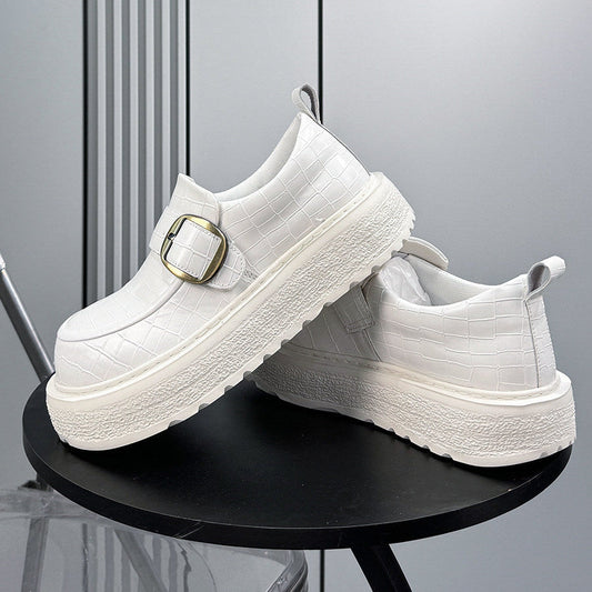 Platform Metal Buckle Round Toe Loafers WN24784
