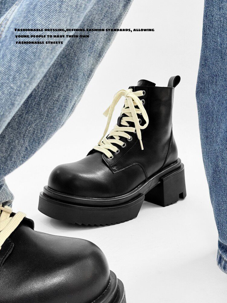 Matte Black Chunky Lace-Up Combat Boots