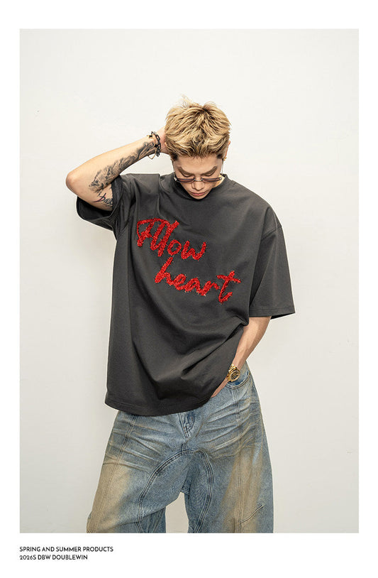 T-shirt with metallic embroidery