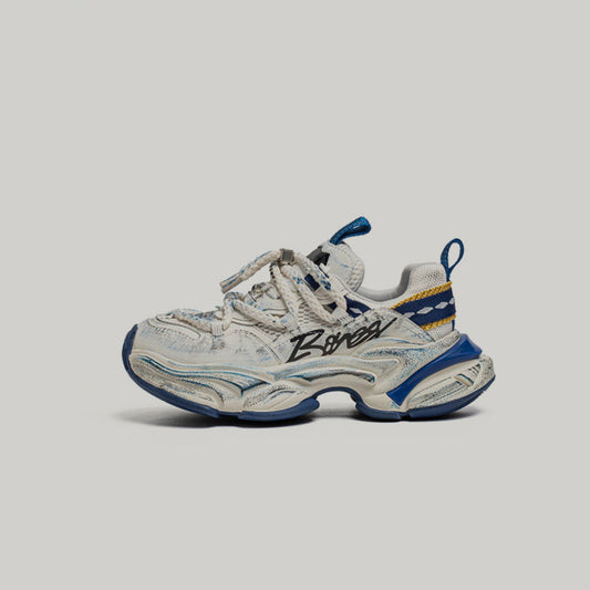 Layered Panel Graphic Chunky Lace-Up Sneakers