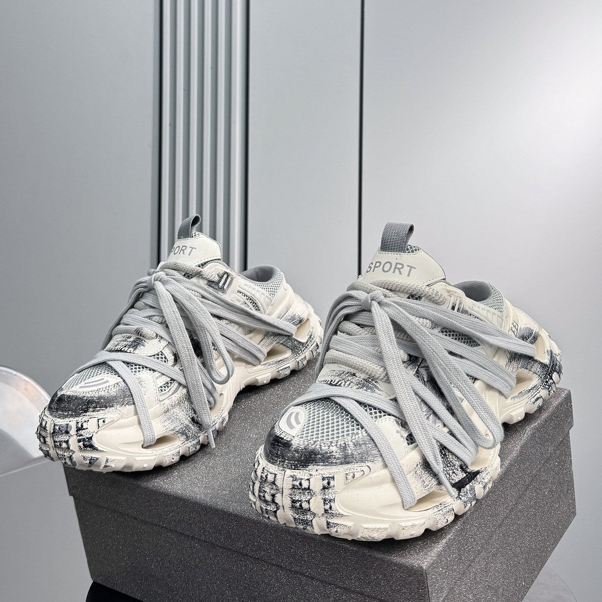 Paint Splash Strap Chunky Sole Slip-On Shoes