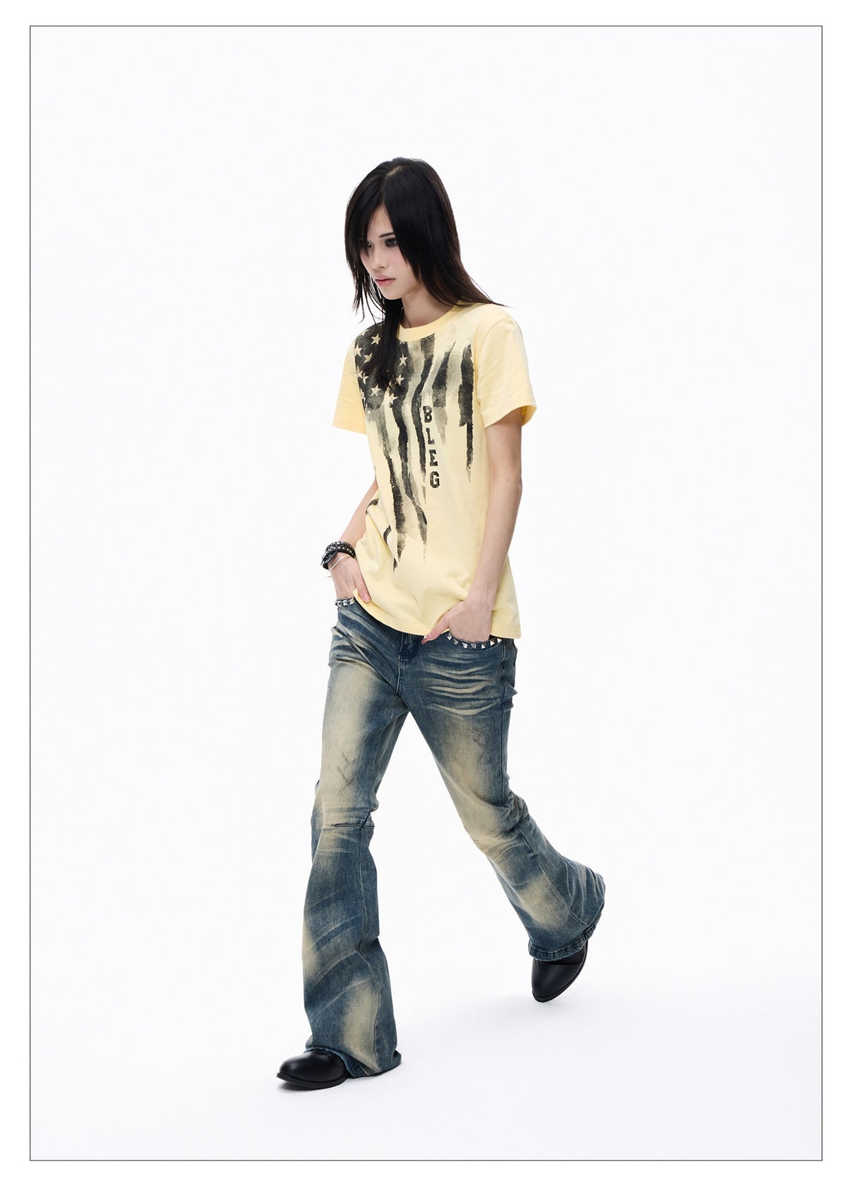 Washed Short-sleeve Slim-fit Cotton T-shirt