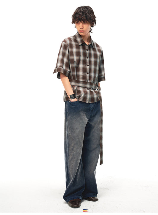 Checkered Shirt with Detachable Belt