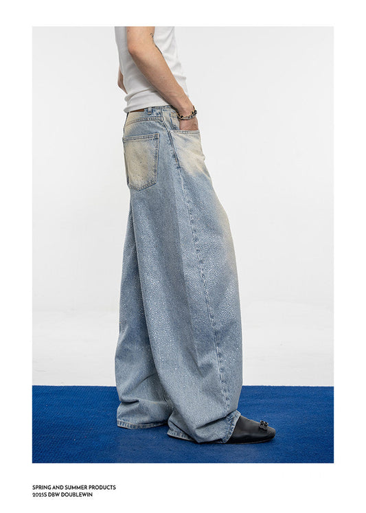 Wash-Finish Wide-Leg Casual Jeans