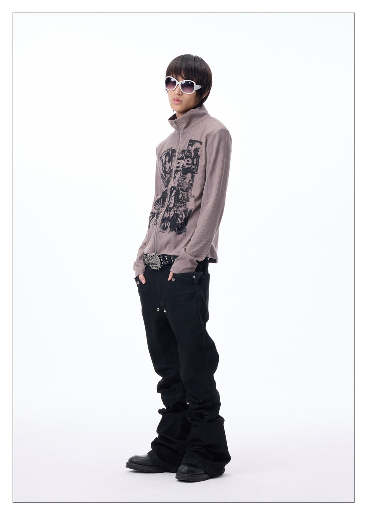 Slim-fit Zipper High-neck Cardigan