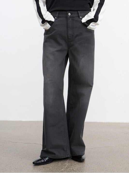 Dark-Striped Washed Denim Pants