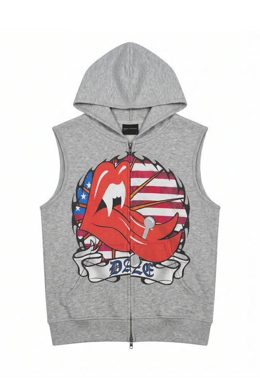 Pierced Tongue Graphic Hooded Vest