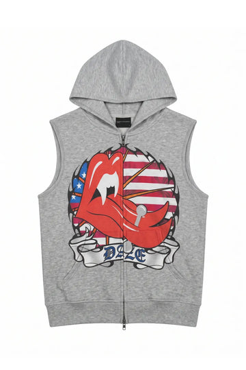 Pierced Tongue Graphic Hooded Vest