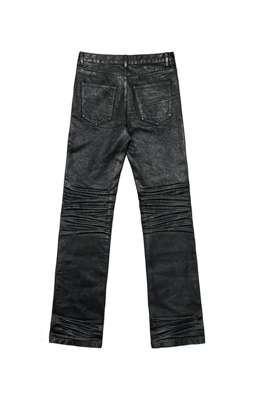 Metal Buckle Waxed Skinny Jeans