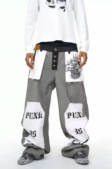 Reversed Patchwork Denim Pants