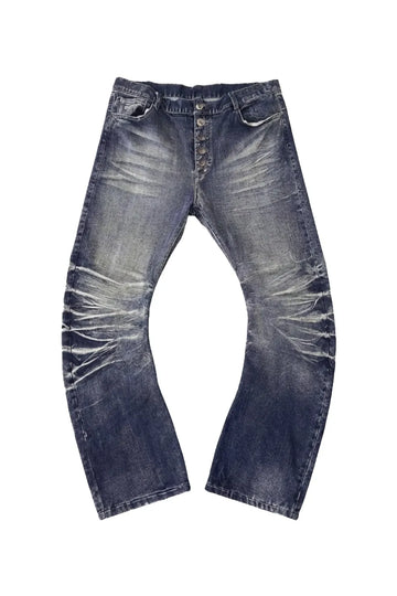 Ripple Cracked Super Long Denim Pants