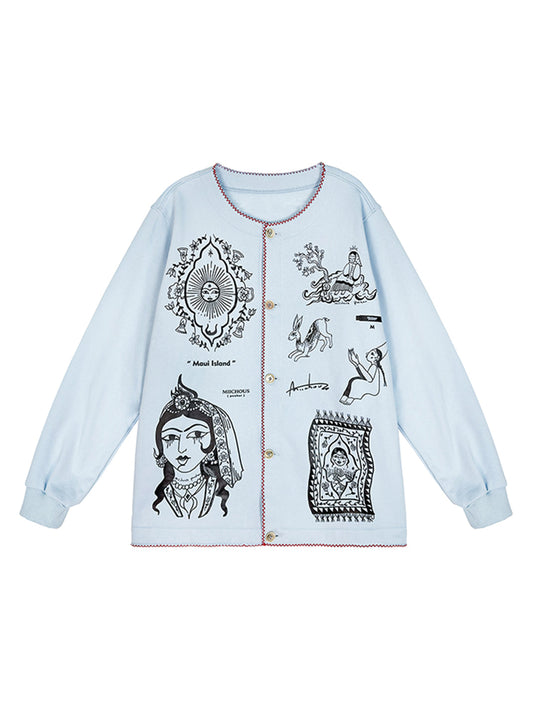 Vintage Graphic Embroidered Fleece Sweatshirt