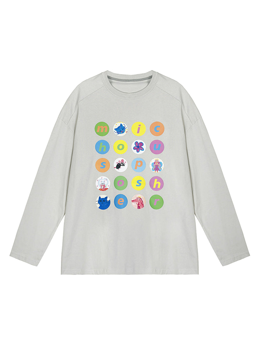 Cartoon Polka Dot Cotton Long Sleeve T-Shirt