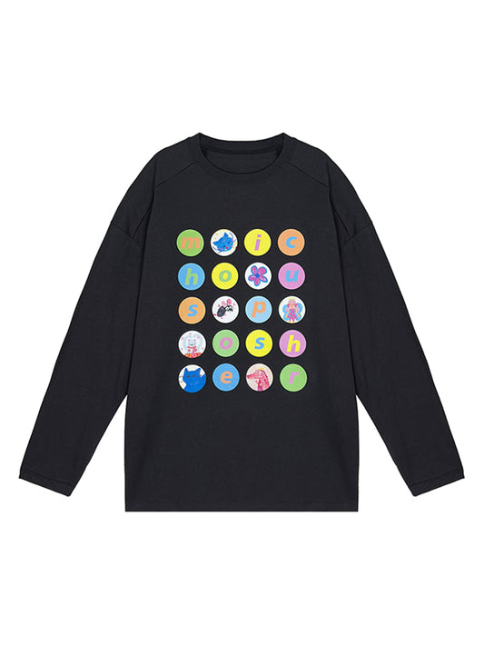 Cartoon Polka Dot Cotton Long Sleeve T-Shirt