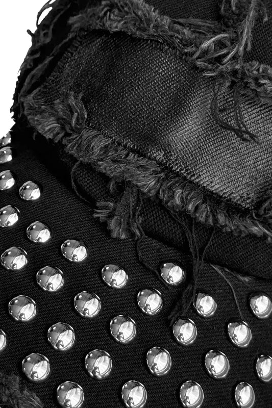 Studded Raw Edge PU Coated Denim Cap