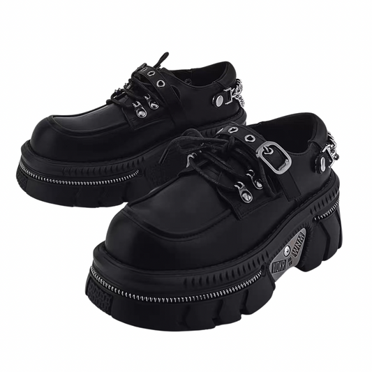 Belt back chain design gimmick black sneaker boots HL3249