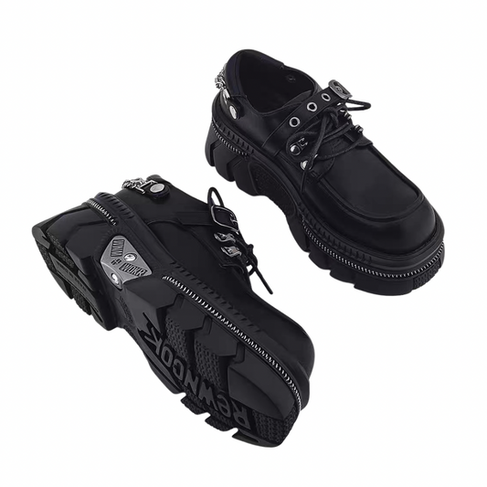 Belt back chain design gimmick black sneaker boots HL3249