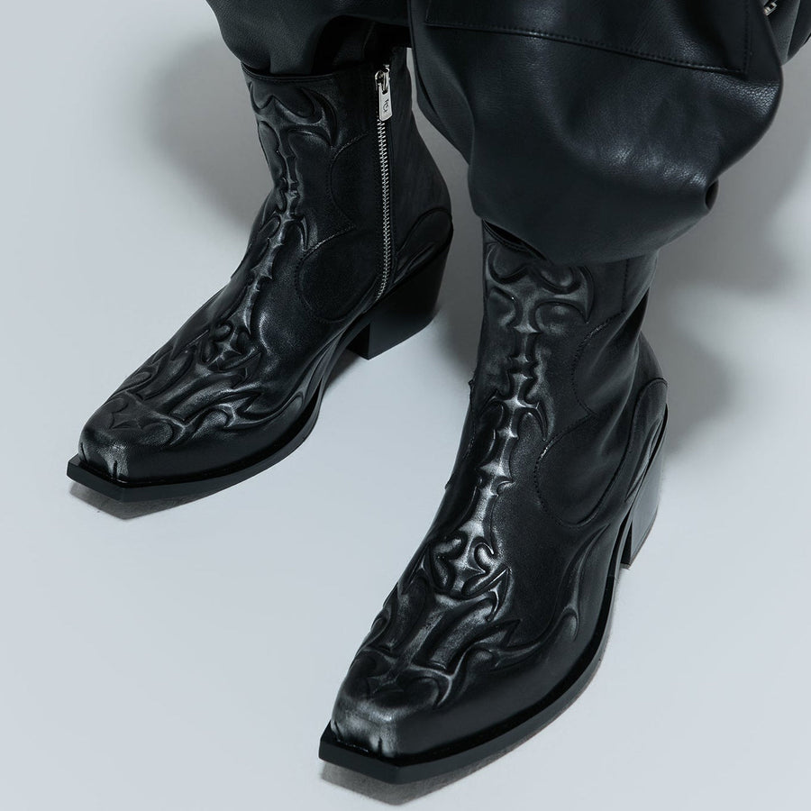 Embossed Spine First Layer Cowhide Chelsea Boots