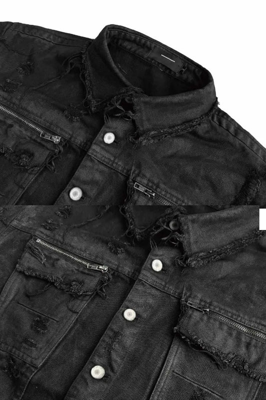 Wax Coated Destroyed Slit Denim Jacket