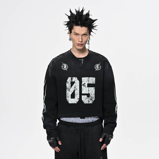 SAVAGEGROWTHWORLD No.5 Distressed Long-Sleeve Tee