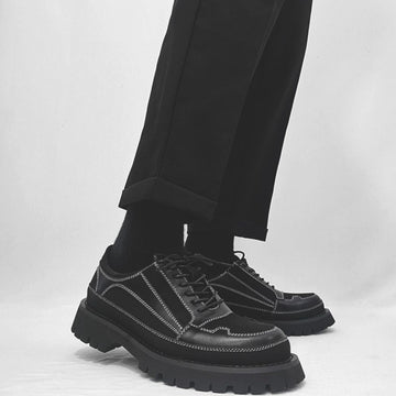 Stitch design retro thick sole big toe derby shoes