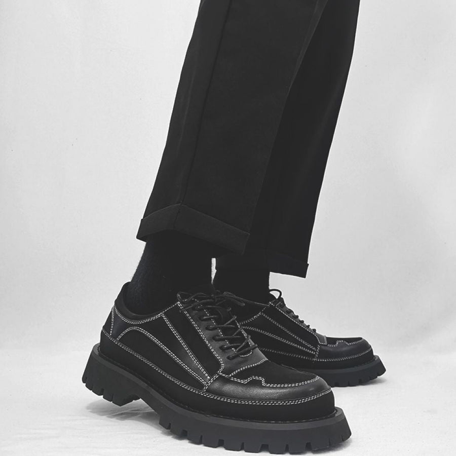 Stitch design retro thick sole big toe derby shoes
