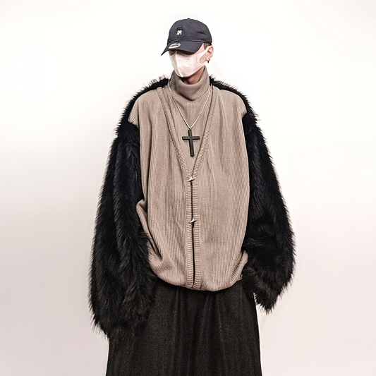 UUCSCC Faux Fur Spliced Turtleneck Sweater
