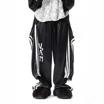 VANGUARDIA Faux One-Piece Contrast Stripe Straight-Leg Pants