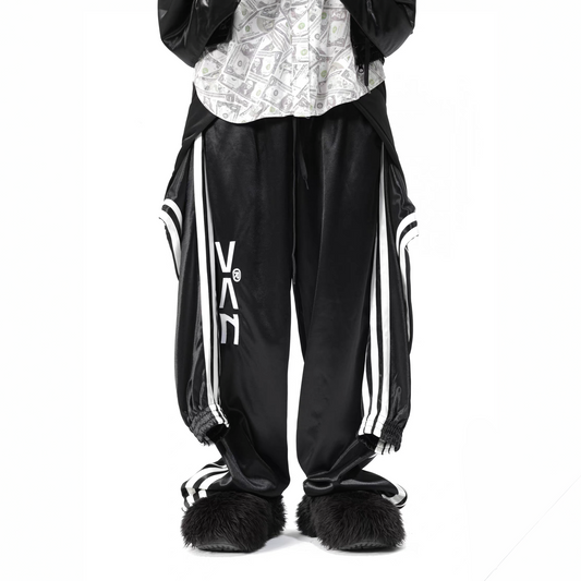 VANGUARDIA Faux One-Piece Contrast Stripe Straight-Leg Pants