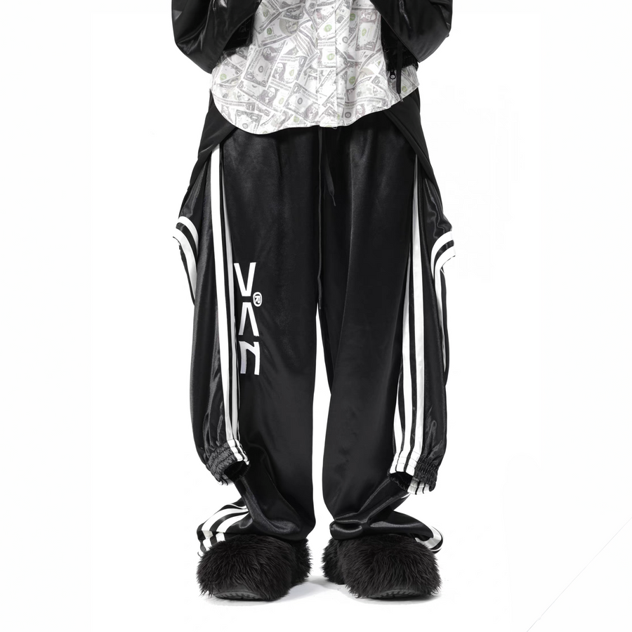 VANGUARDIA Faux One-Piece Contrast Stripe Straight-Leg Pants