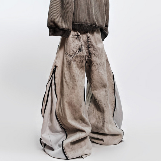 UUCSCC Washed Multi-Zipper Wide-Leg Jeans